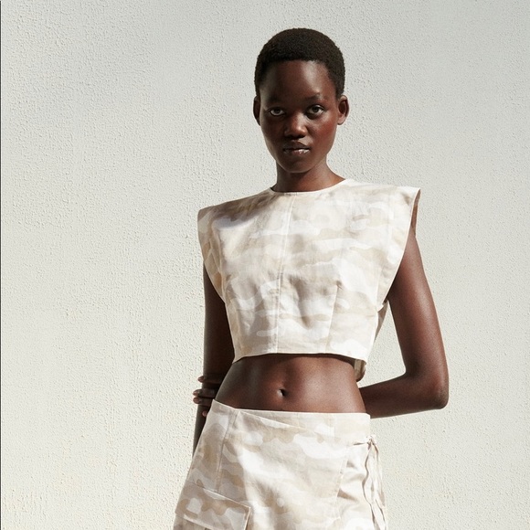 NEW ZARA LINEN CROPPED TOP - Picture 2 of 8